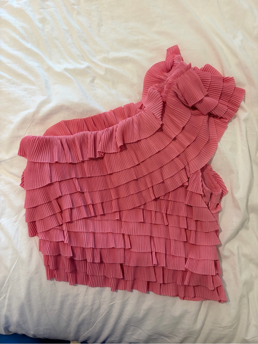 Endless Rose One-Shoulder Pink Ruffle Pleated Camisole